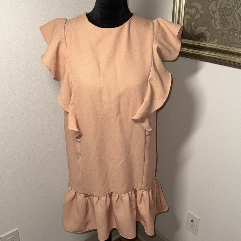 English Factory Ruffled sleeveless peach crepe dress Sz M